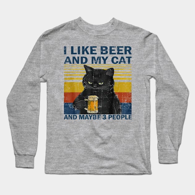 I like beer and my cat vintage Long Sleeve T-Shirt by Veljam